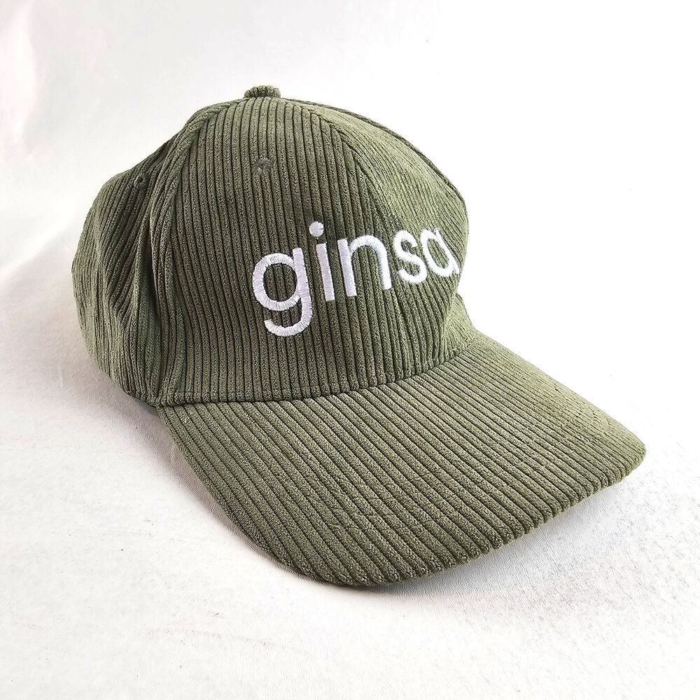 Ginsa Olive Green Corduroy Baseball Cap Adjustable Strapback Embroidered Energy